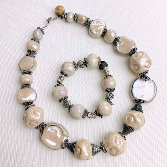 Vintage Statement Necklace - big glazed irregular beads with matching Bracelet - Picture 14 of 14